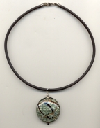 Large Gray Disc Pendant, 42mm, with Black and Aventurina Swirls